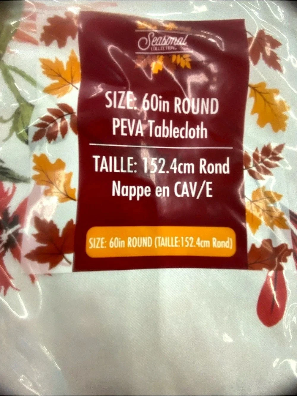 Seasonal 60in Round PEVA Tablecloth Floral White & Red NWT